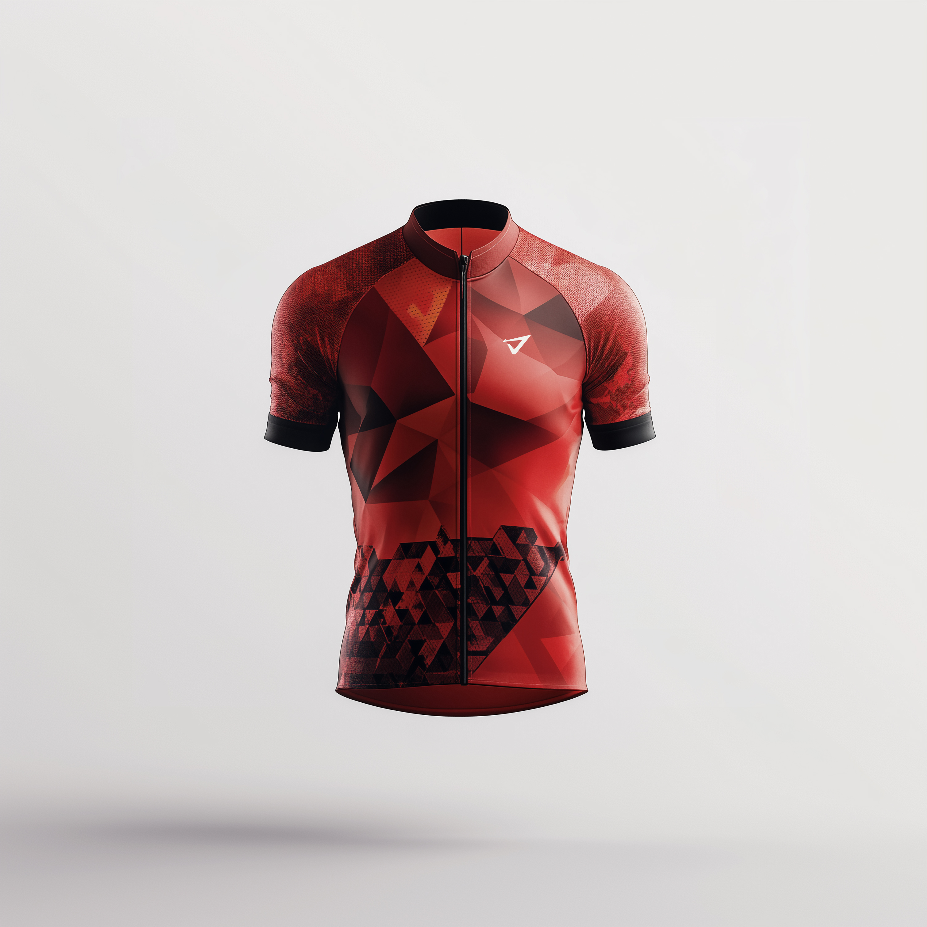 a grey shirt with a geometric pattern and the letter v on the front