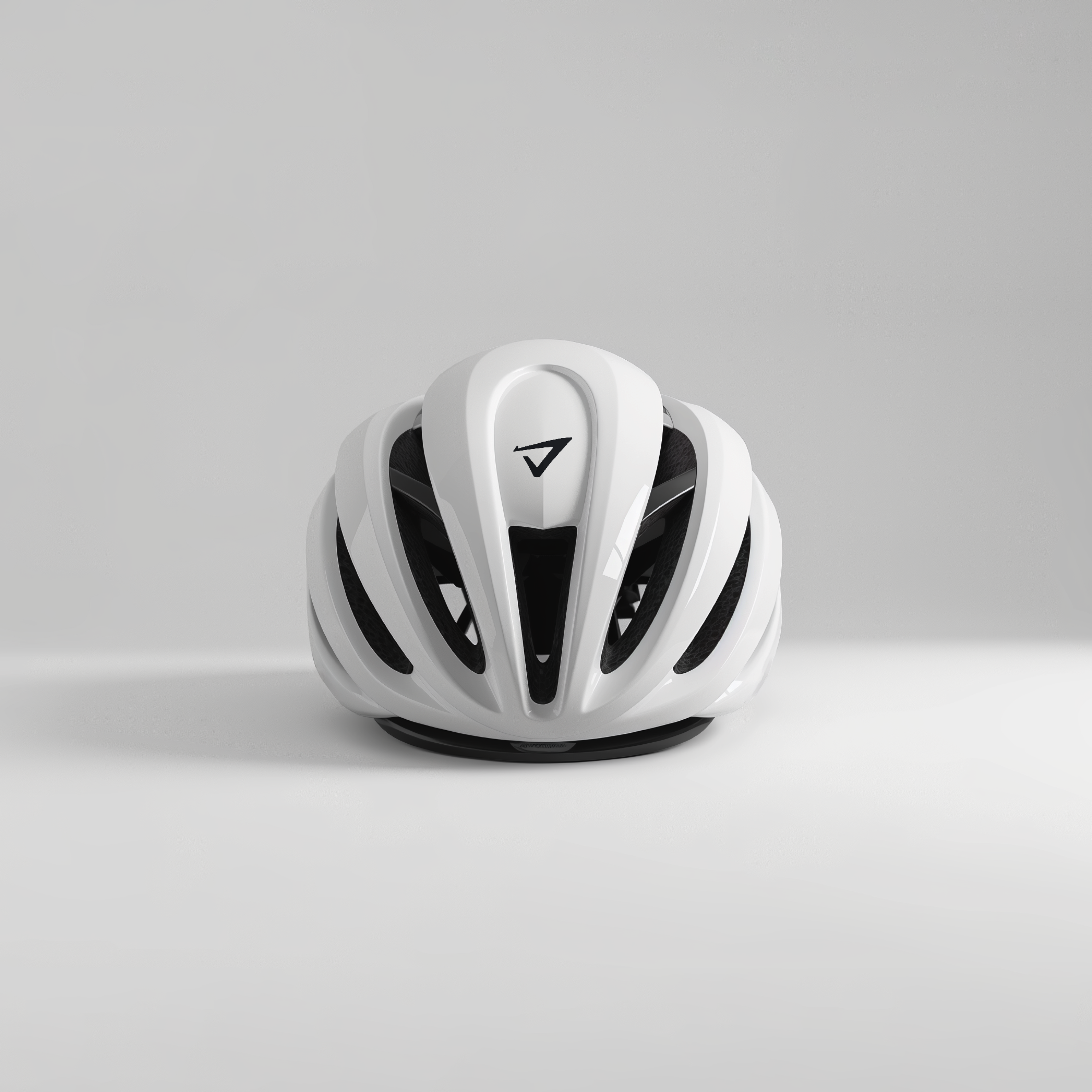 a white bicycle helmet with the Sanetti Logo on it