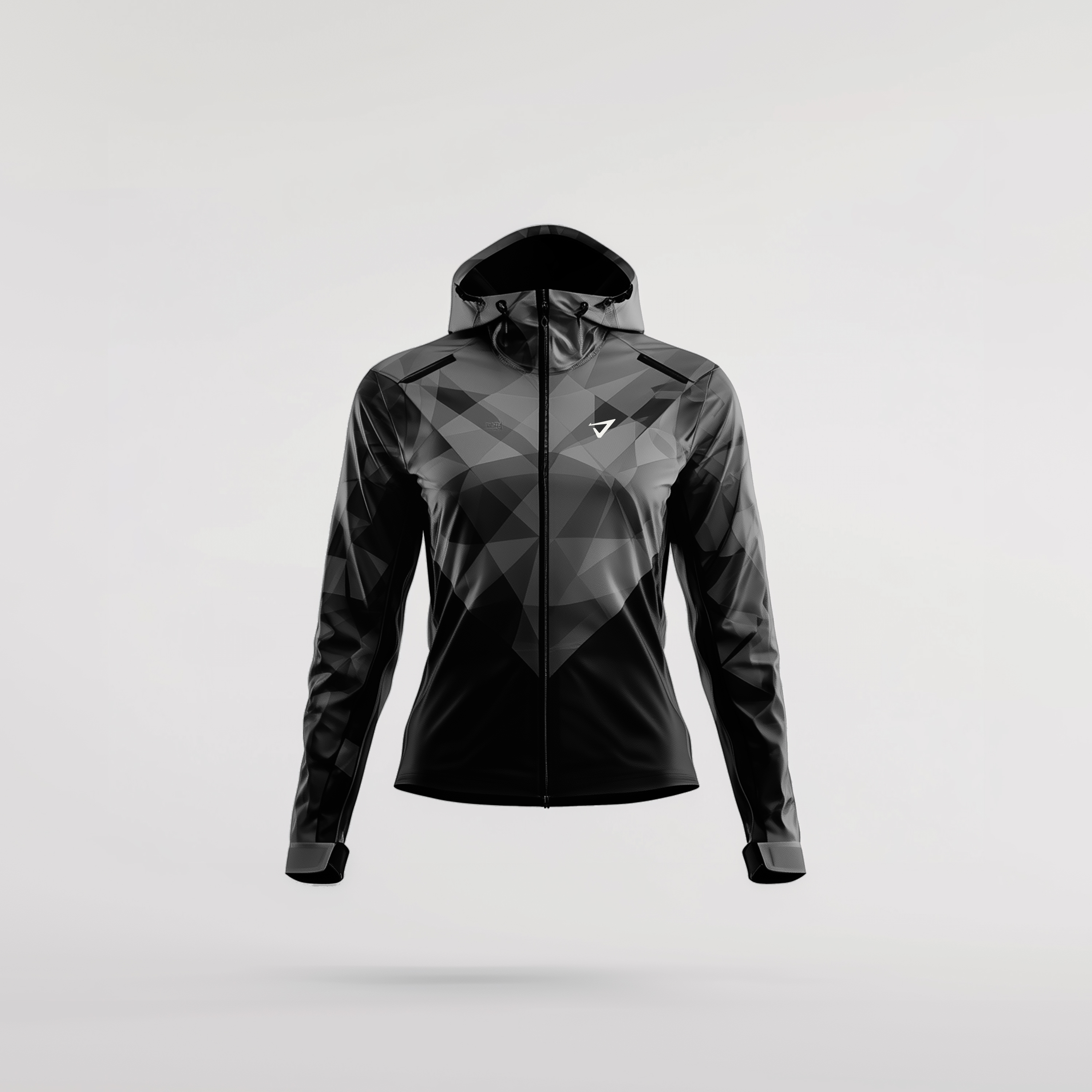 a black jacket with a triangle pattern on it