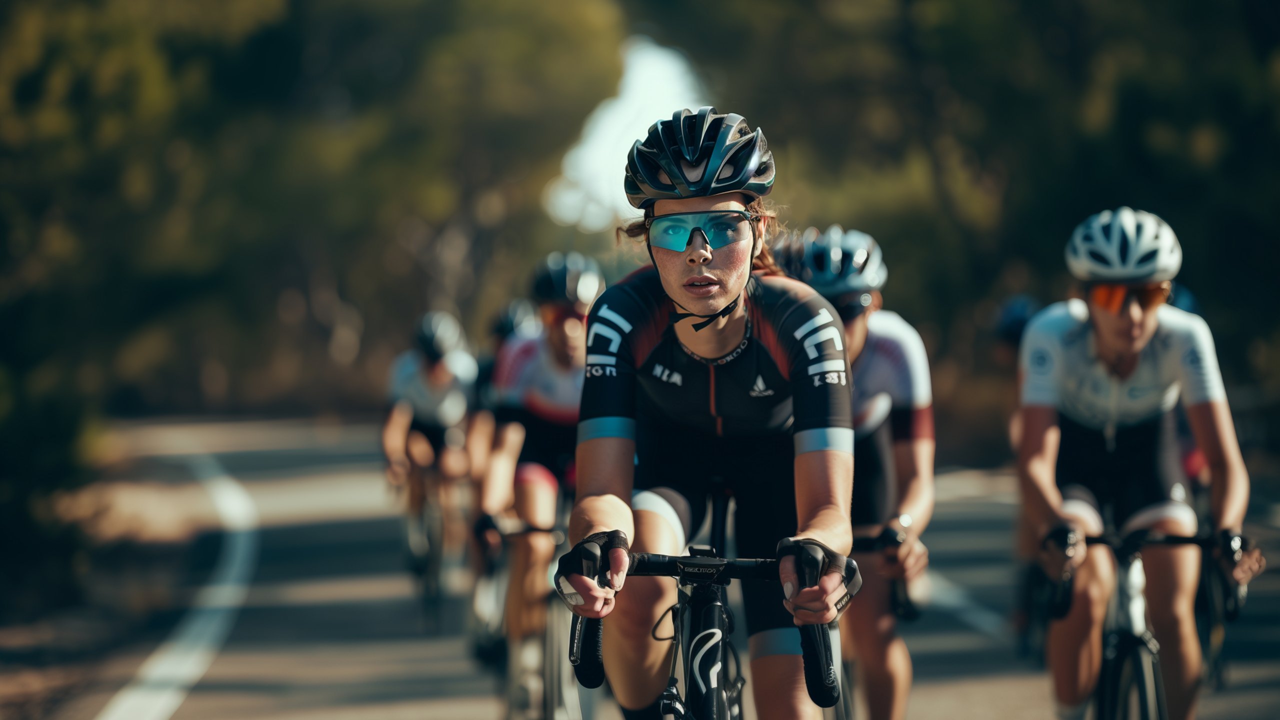 a group of people are riding bicycles down a road .