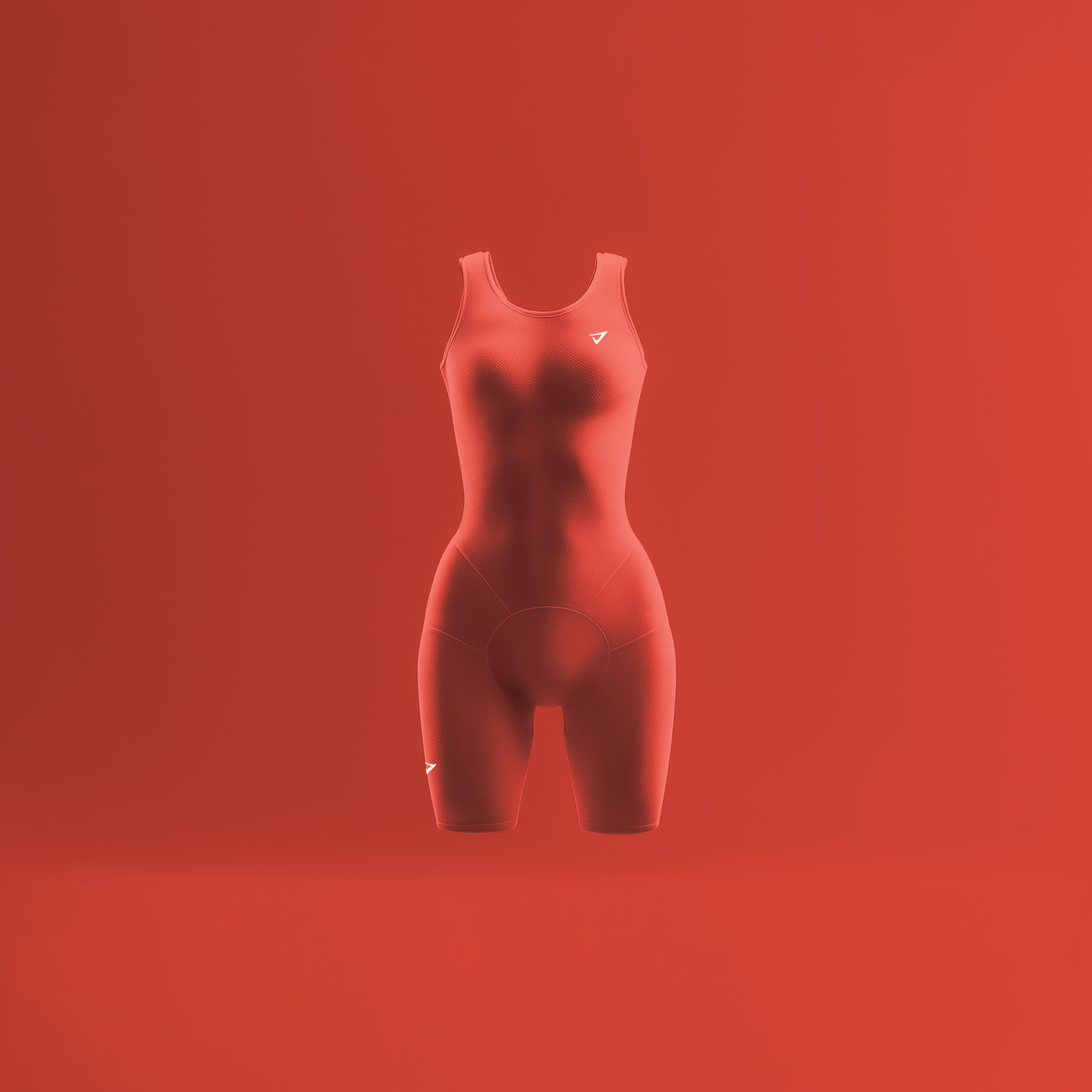 a mannequin is wearing a red swimsuit on a red background .