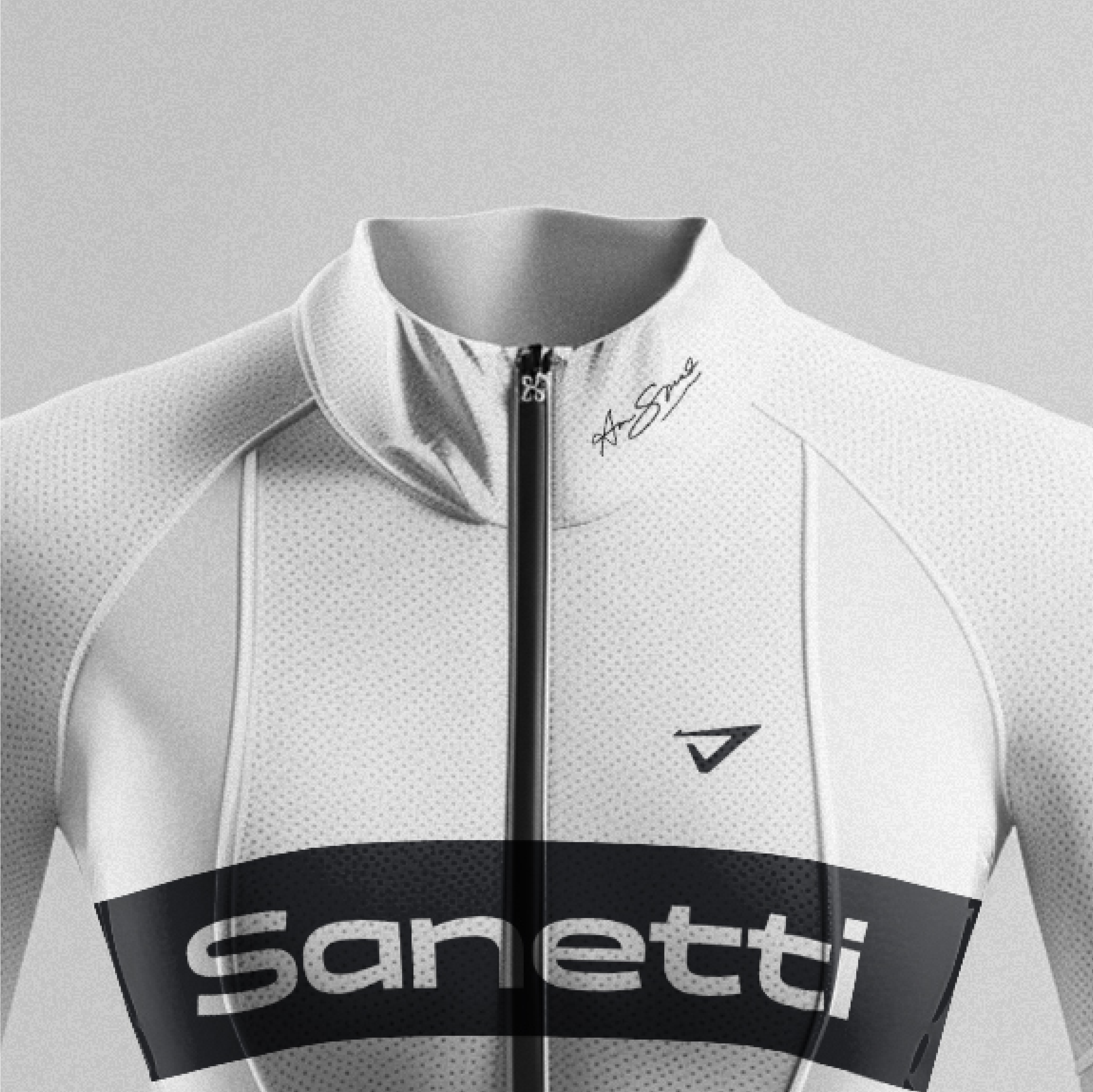 a white shirt with the word sanetti on it