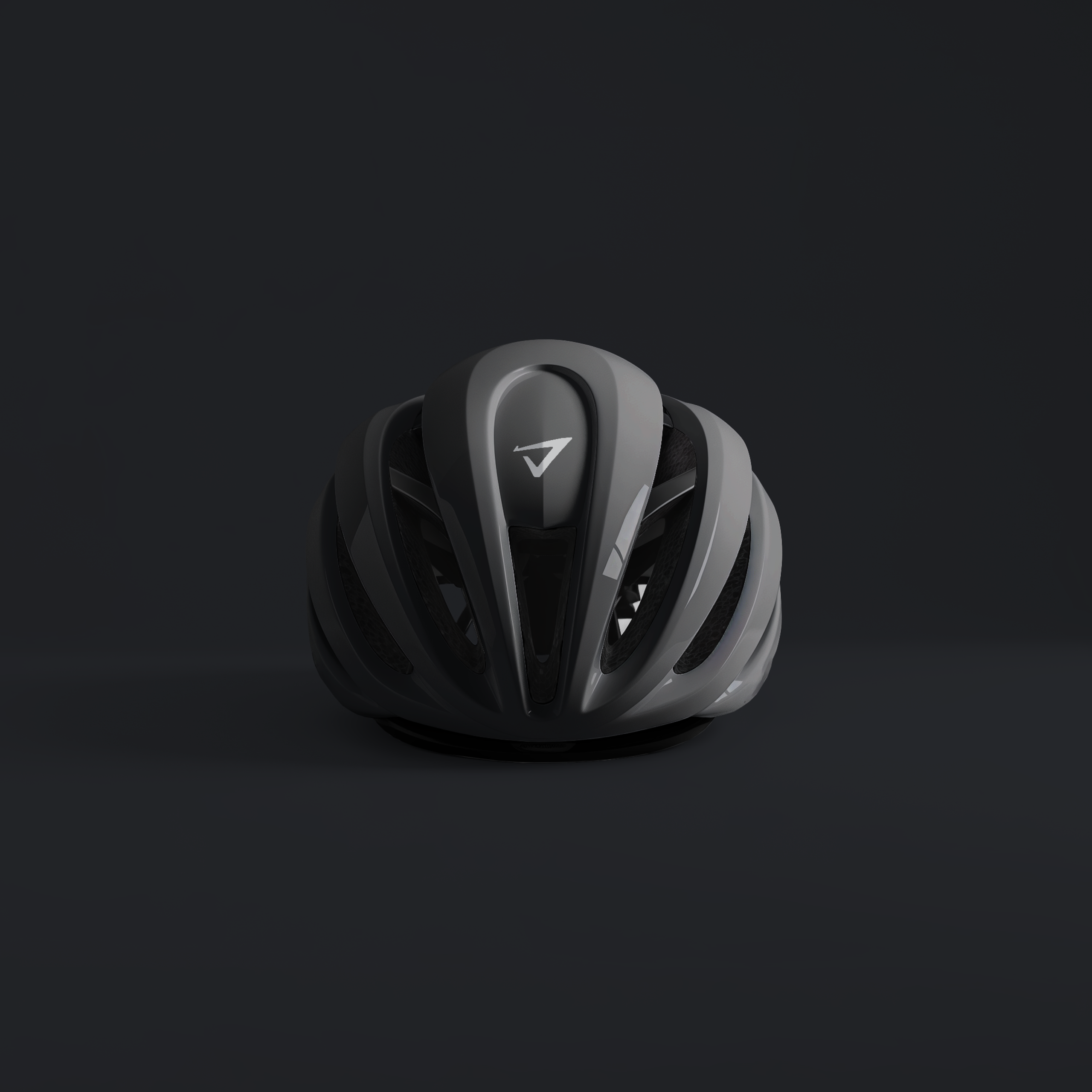 a black bicycle helmet with the letter v on it
