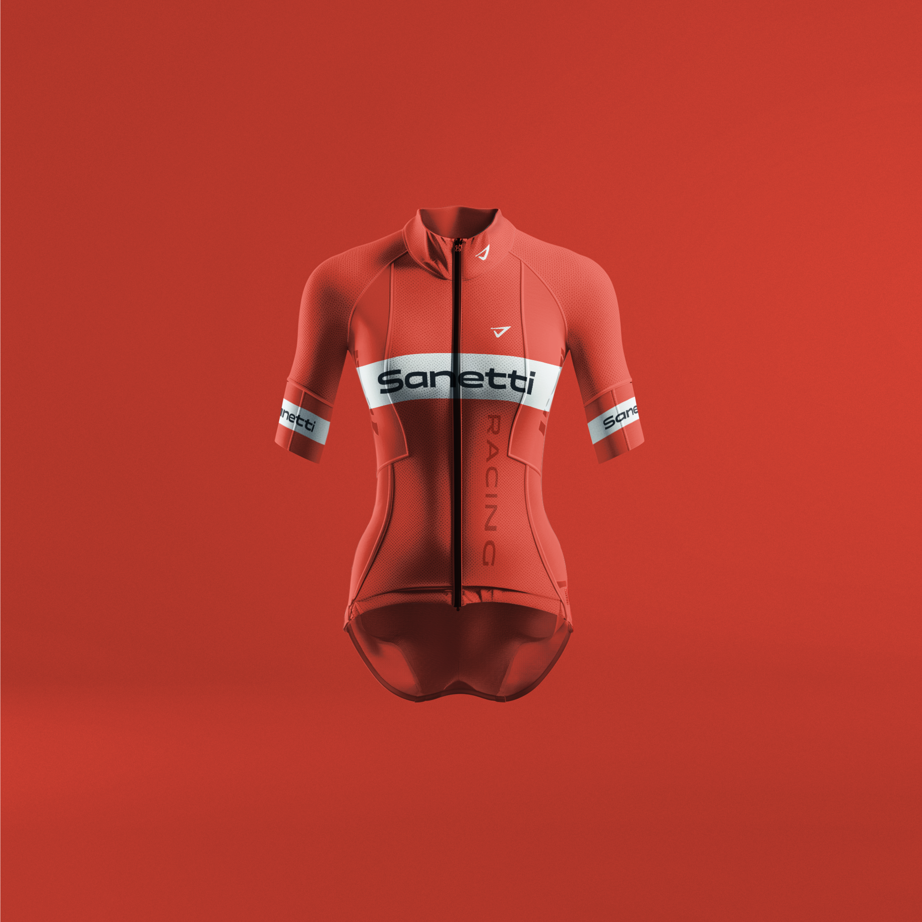 a red shirt that says saretti racing on it