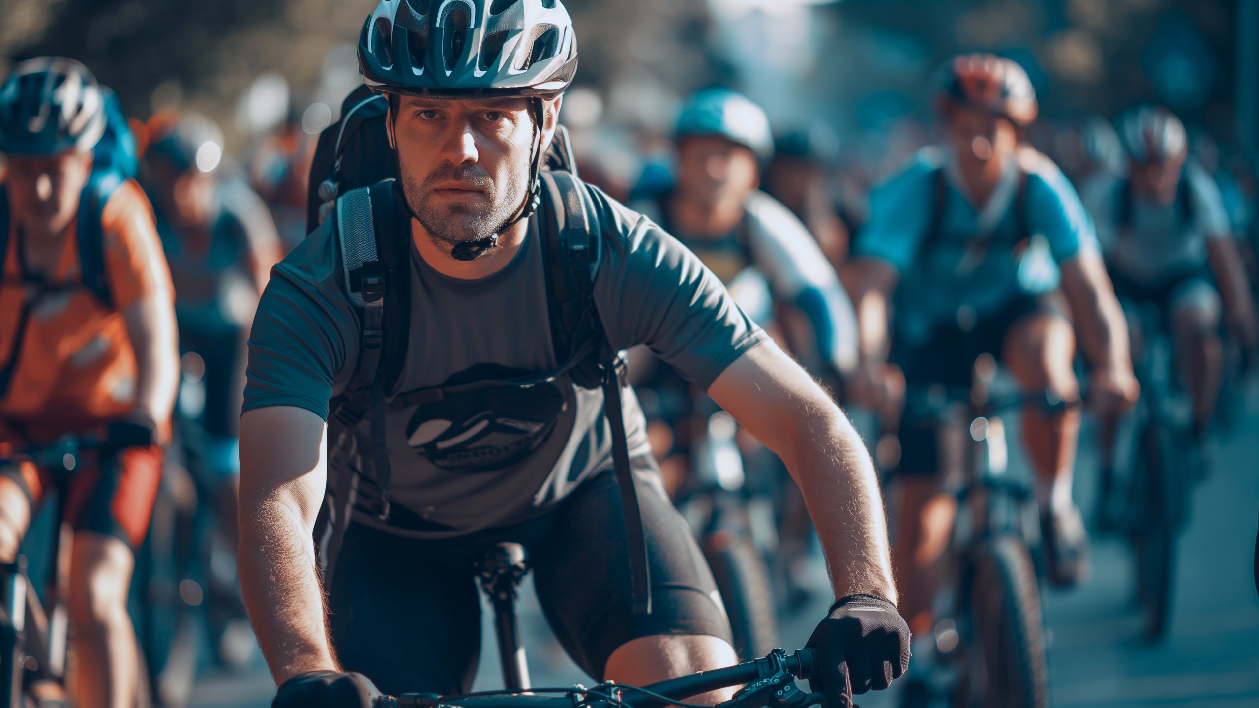 a group of people are riding bicycles down a street .