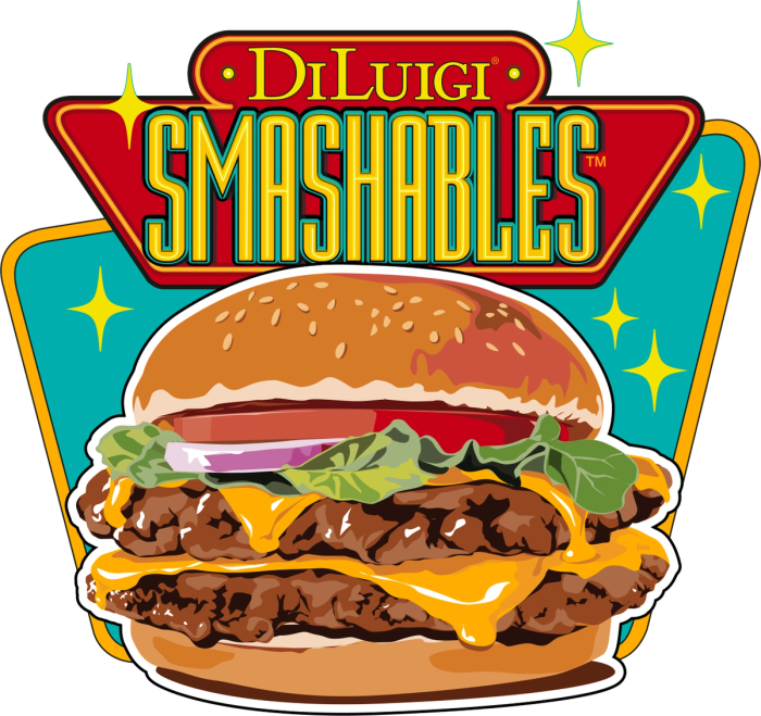 A stacked DiLuigi Smashables smash burger