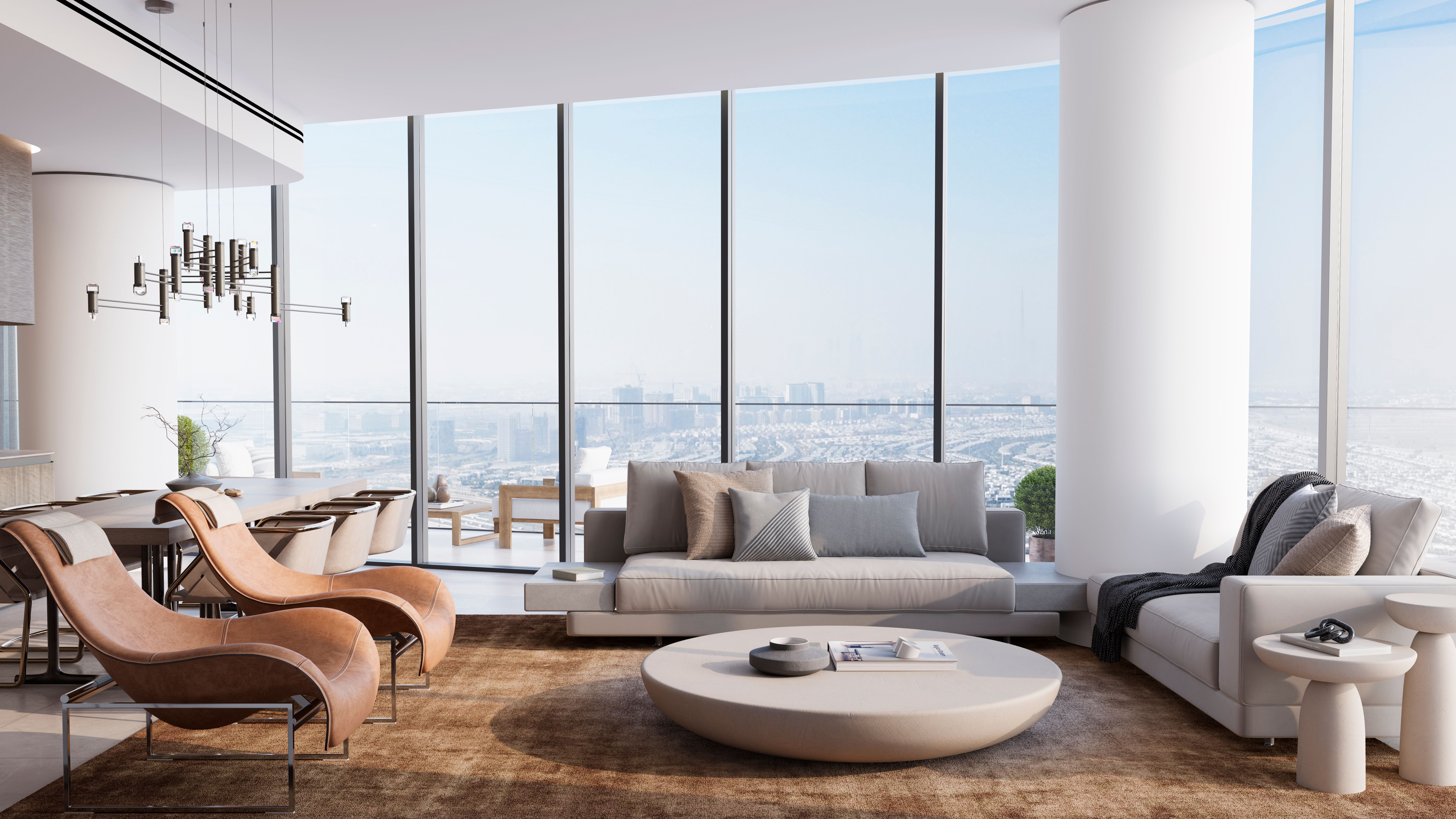 Contemporary Abu Dhabi apartment interior with floor-to-ceiling windows