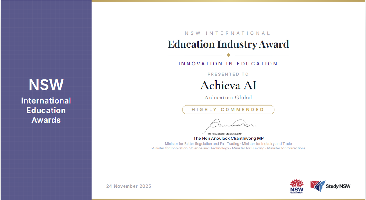 Australian Startup Achieva AI Wins Government Innovation Award for EdTech Platform