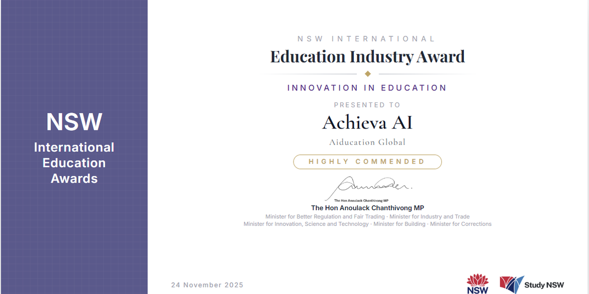 Australian Startup Achieva AI Wins Government Innovation Award for EdTech Platform