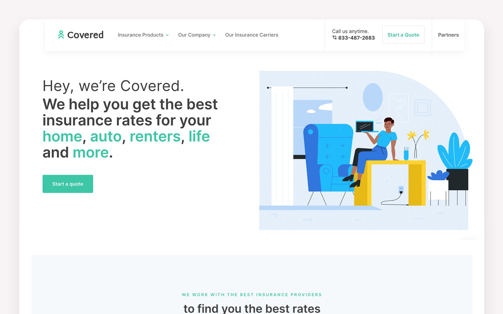 Covered home page and logo