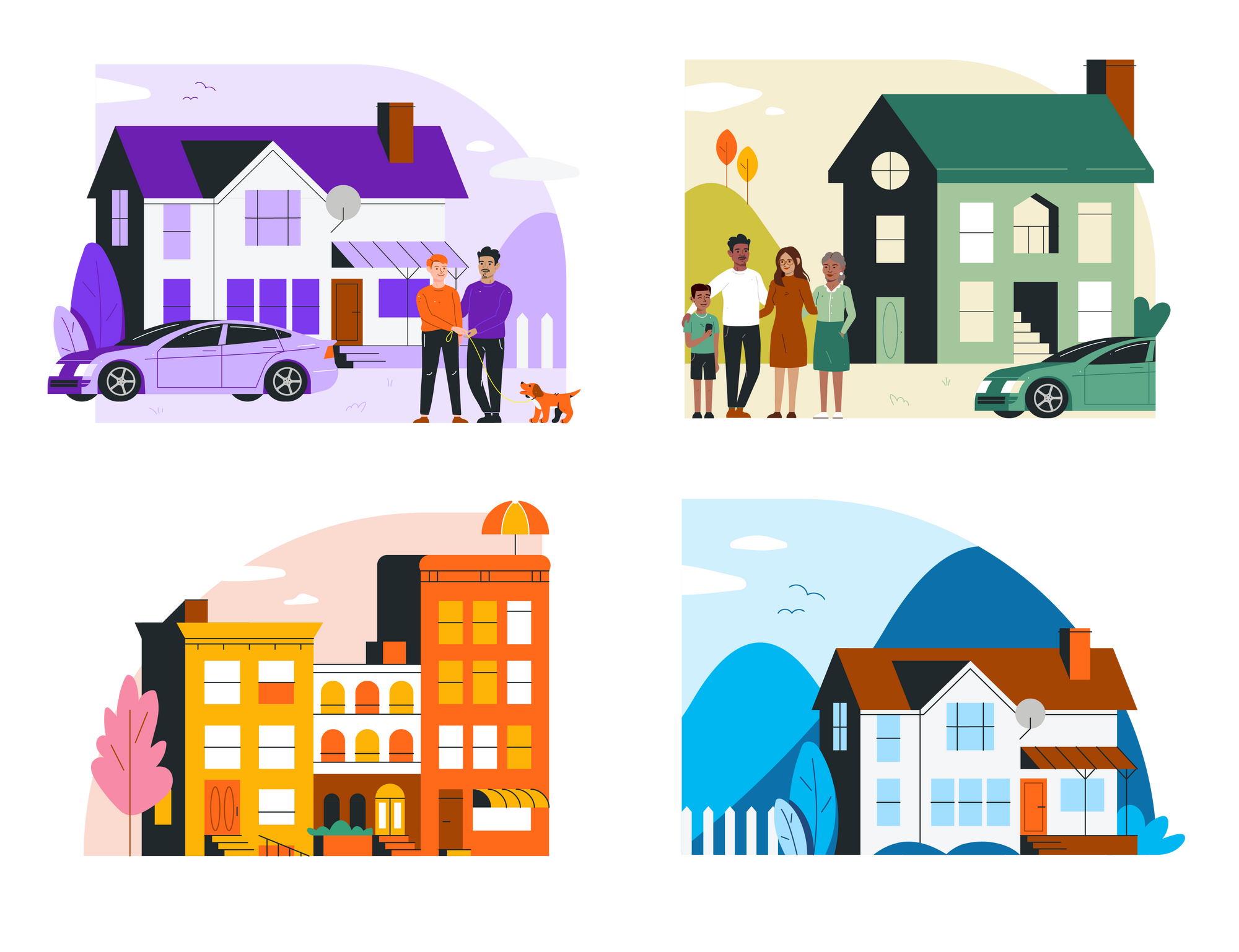 House and neighborhood illustrations