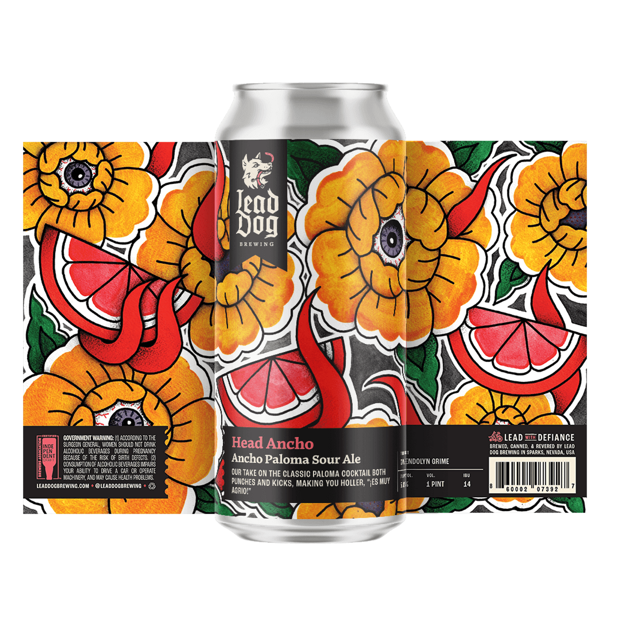 Beer Can Design for Ancho Paloma Sour Ale - Lead Dog Brewing