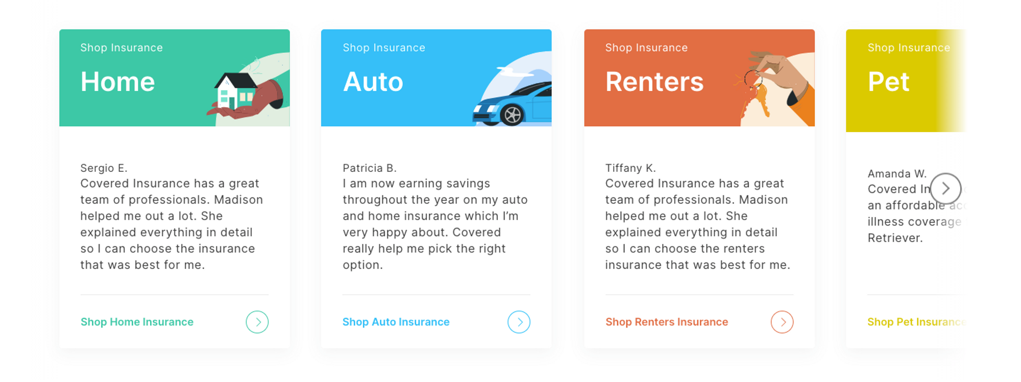 Covered illustration card web ui