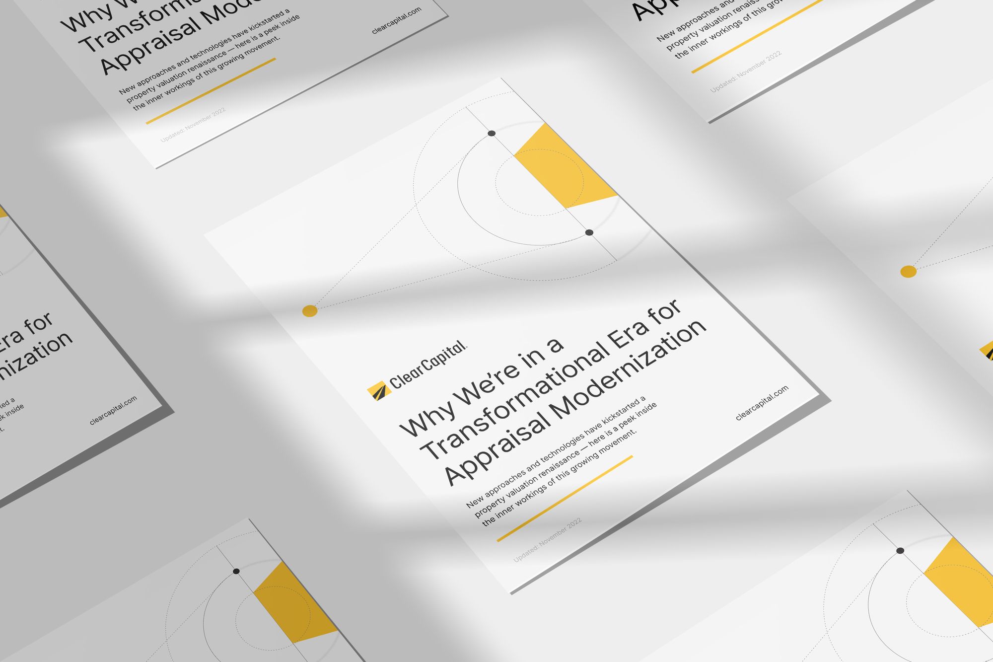 White paper cover for Clear Capital's business materials designed by Commence Studio