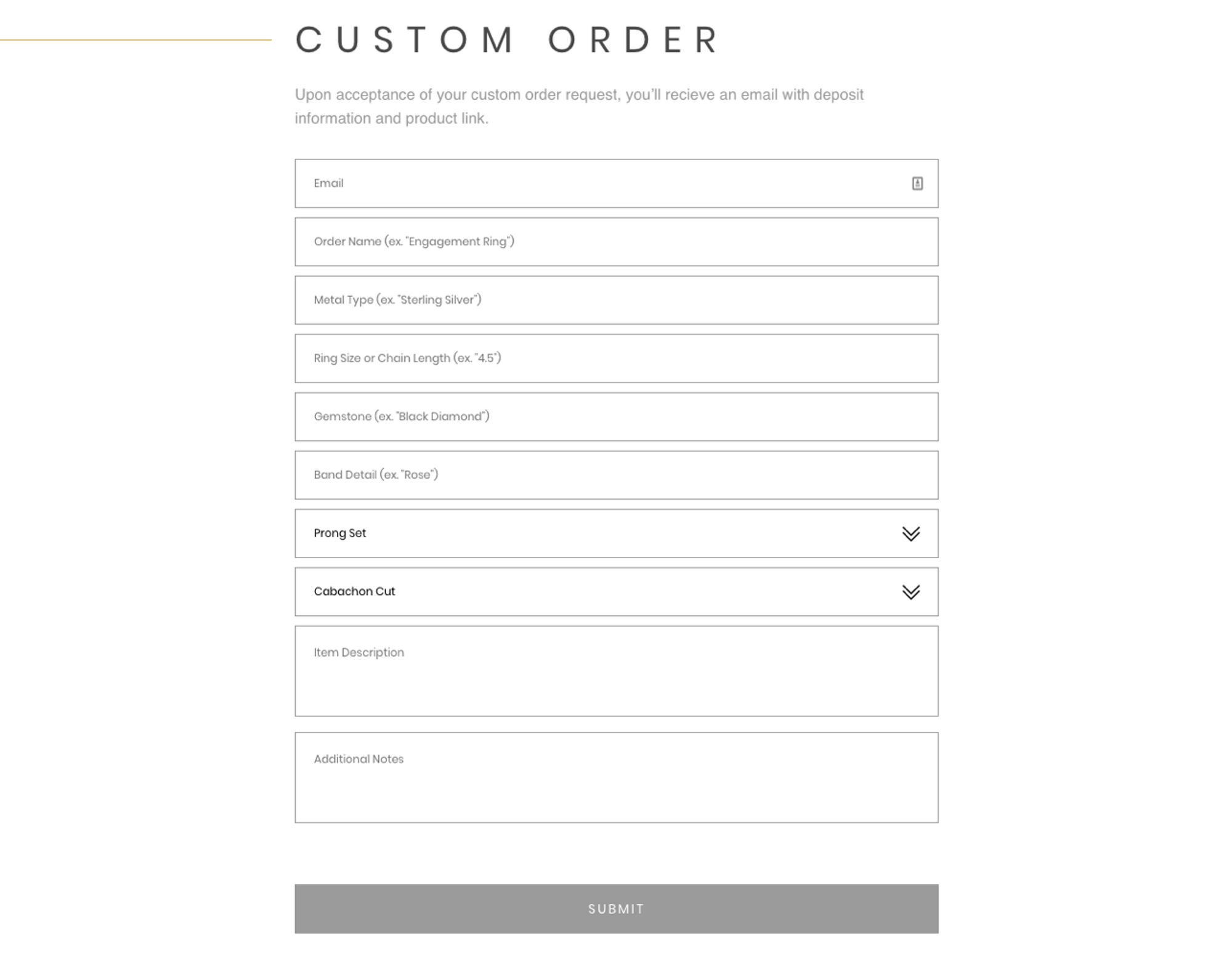 Custom order form