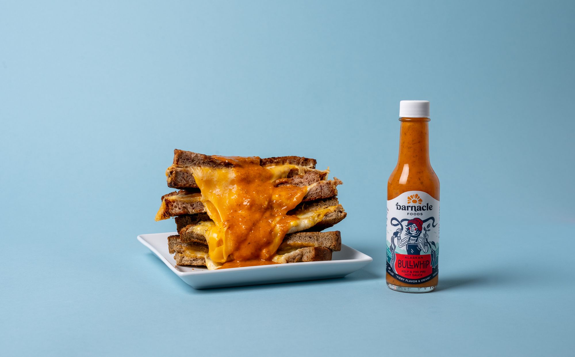 Bullwhip hot sauce with grilled cheese