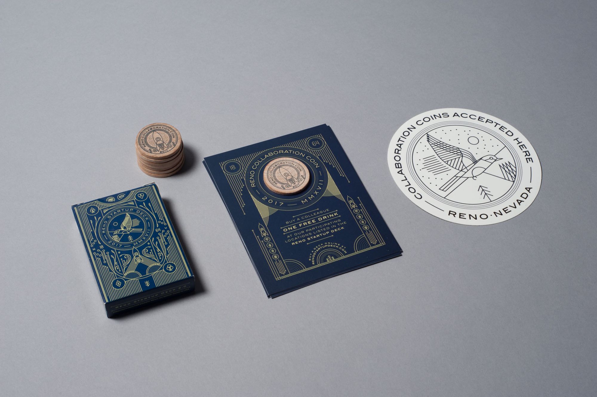 Startup Reno card deck, chip and print illustration design