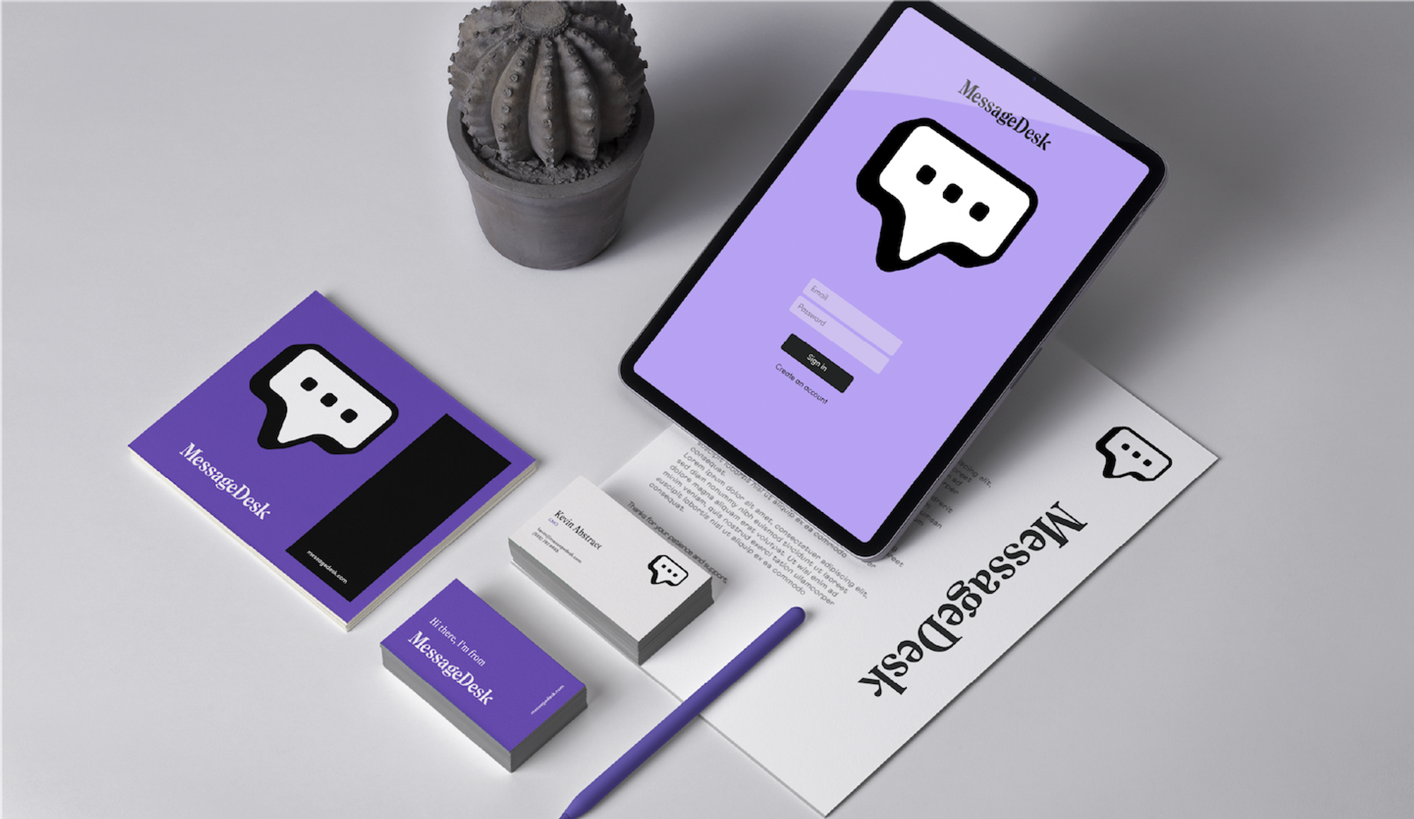 Logo letterhead, business cards, and application design mockup