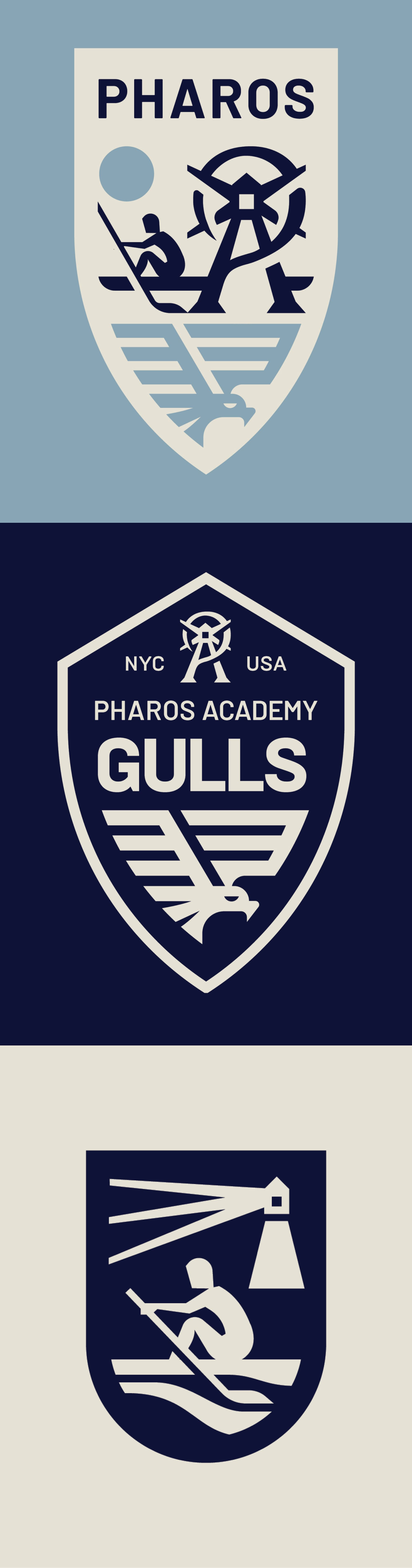 The shields: School crests built for a crew