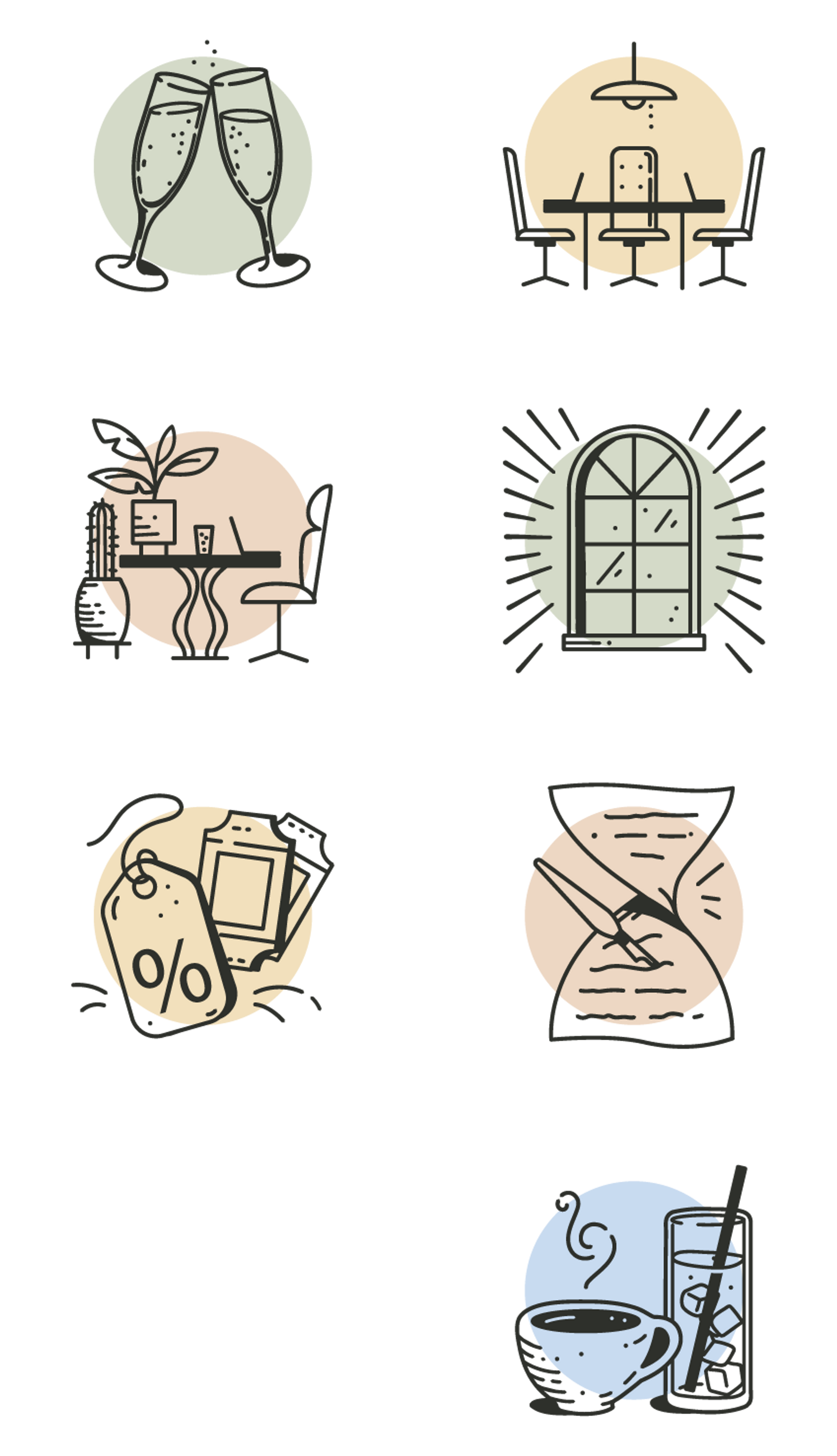 Illustrated Icons: Featured services shown in style