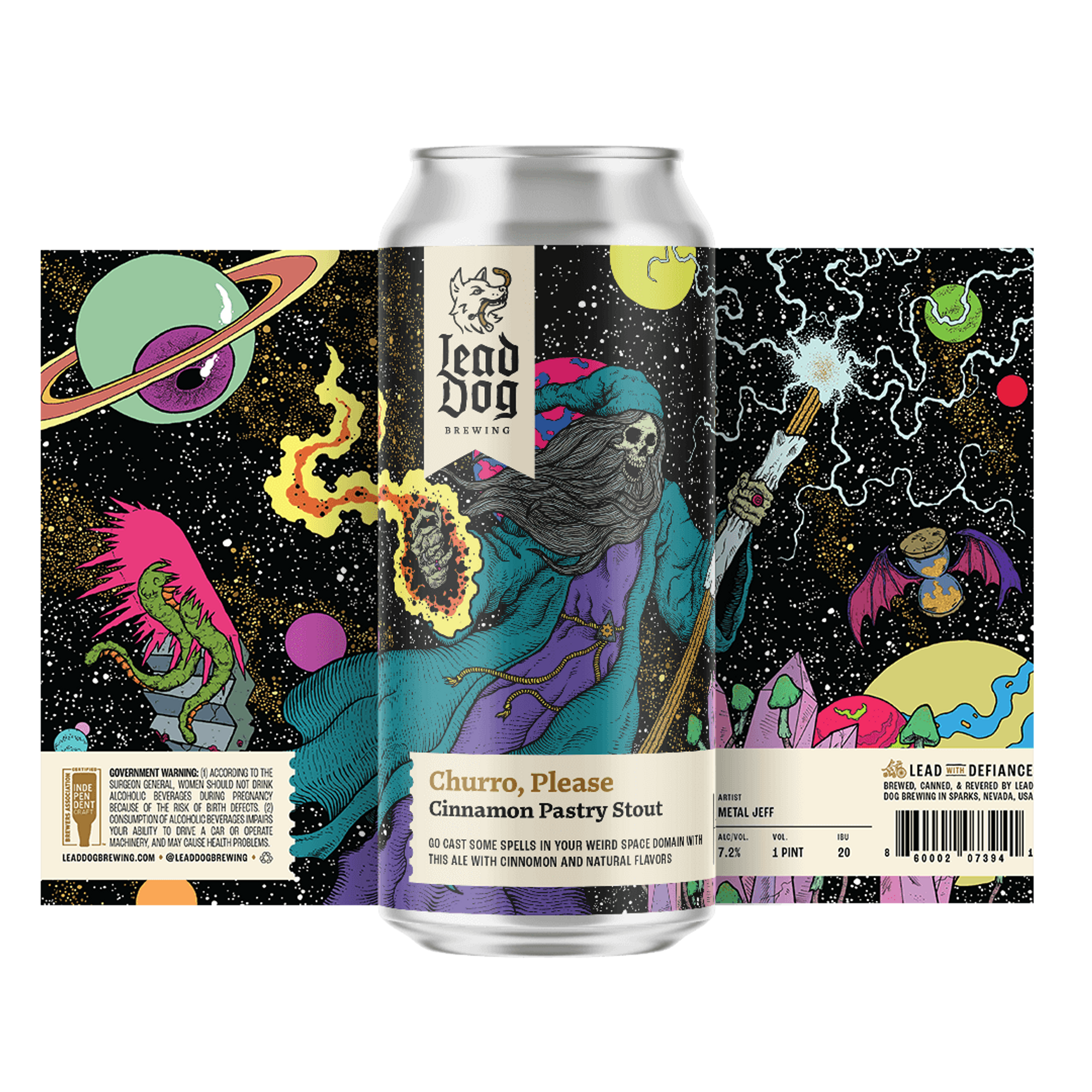 Beer Can Design for Churro Please a stout from Lead Dog Brewing