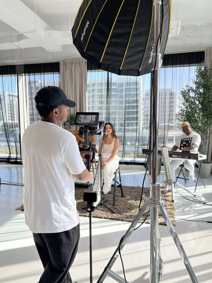 Filming a performance on location