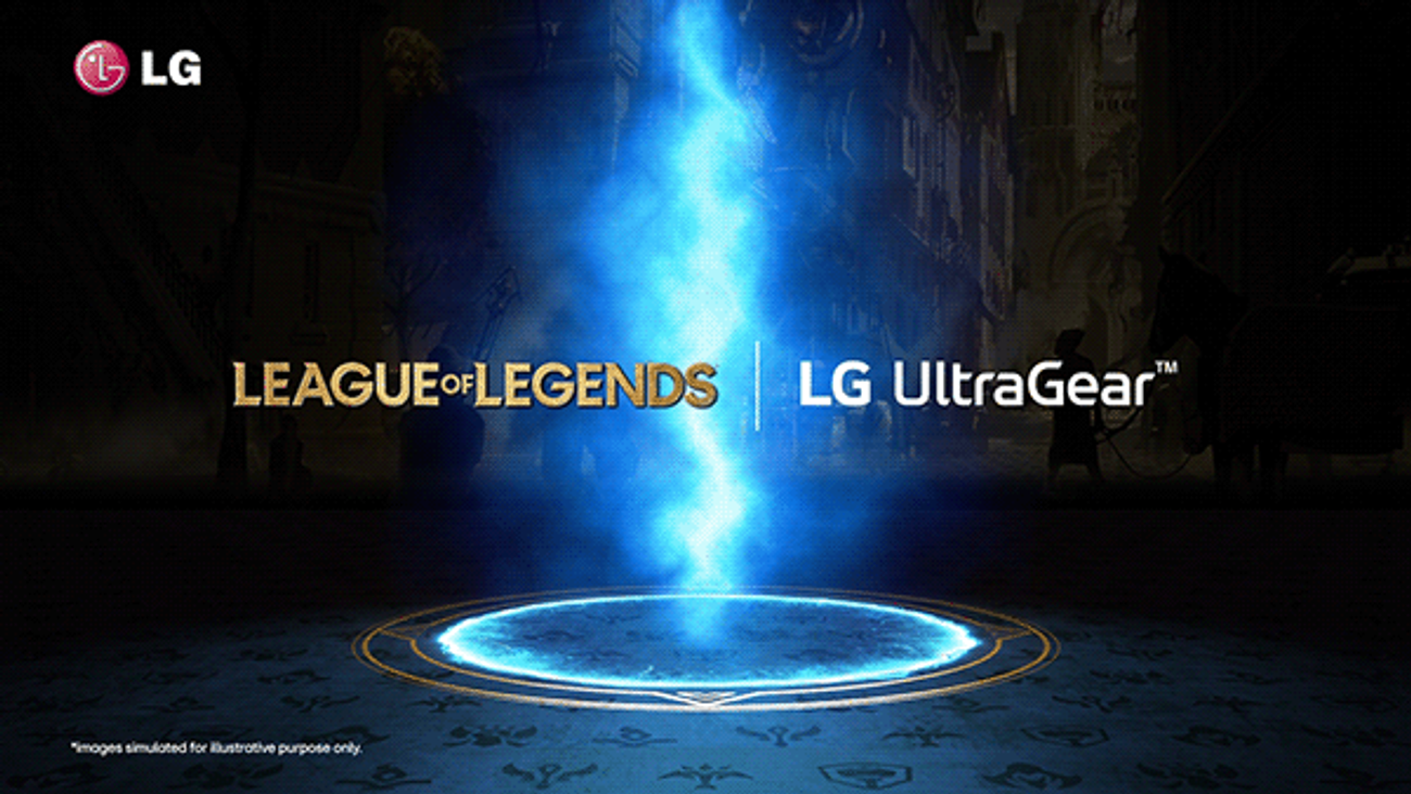 LG UltraGear × League of Legends Edition 갤러리 이미지 — 게이밍 모니터 Hextech 테마 CGI 마감 컷