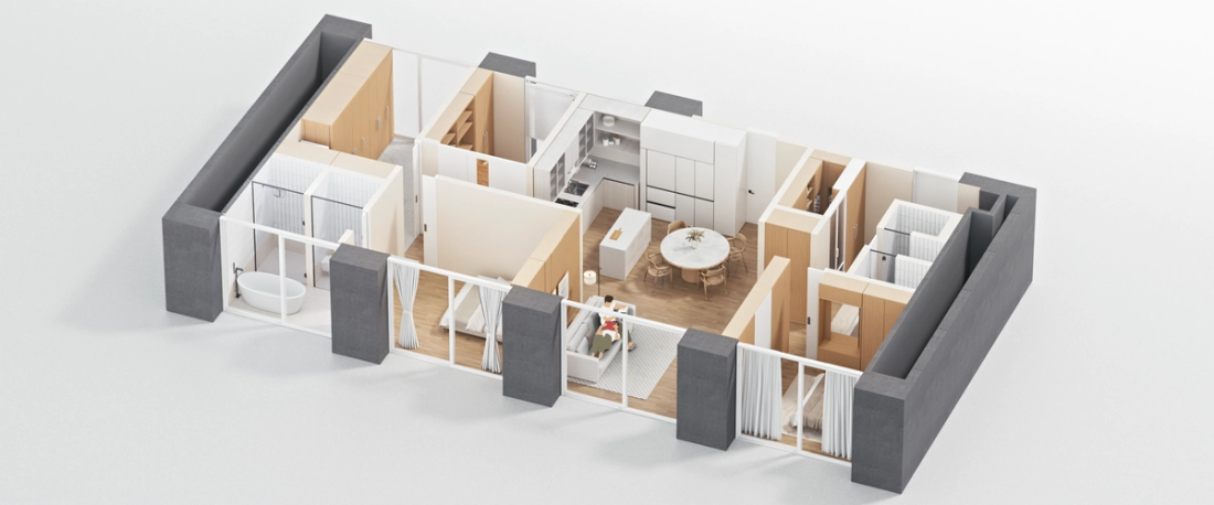 RAEMIAN THE NEXT HOME — 넥스트 라멘 구조와 인필 시스템을 시각화한 CGI 상세 이미지