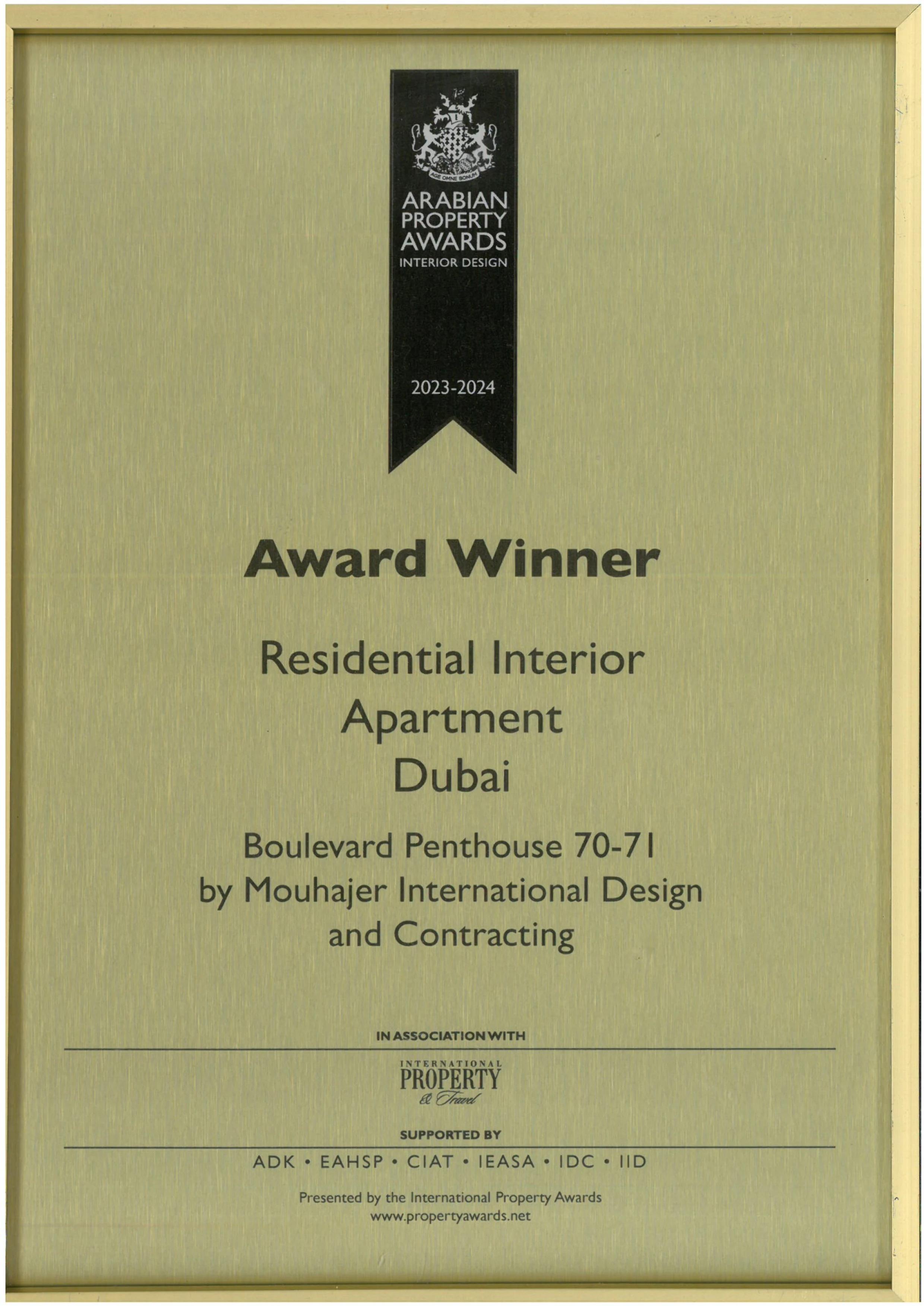 Award Winner for Residential Interior Apartment Dubai