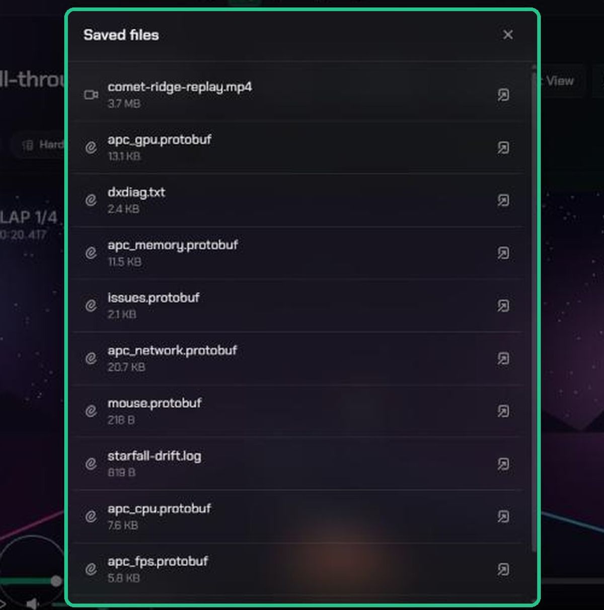 The Saved files list