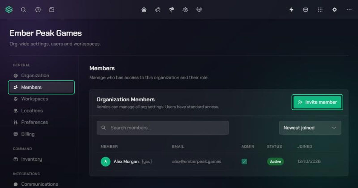 The Members page in Organization Settings, with the Invite member button highlighted