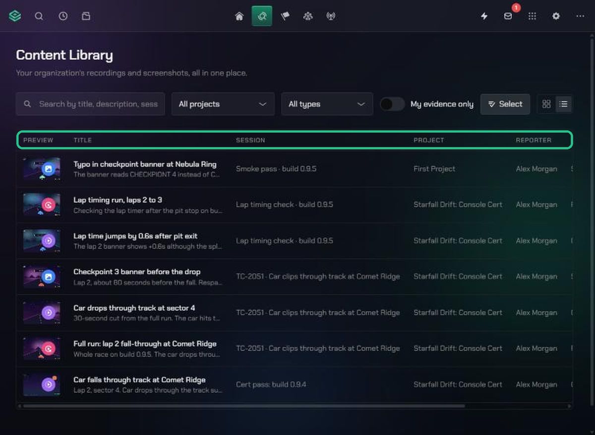 The Content Library in List view
