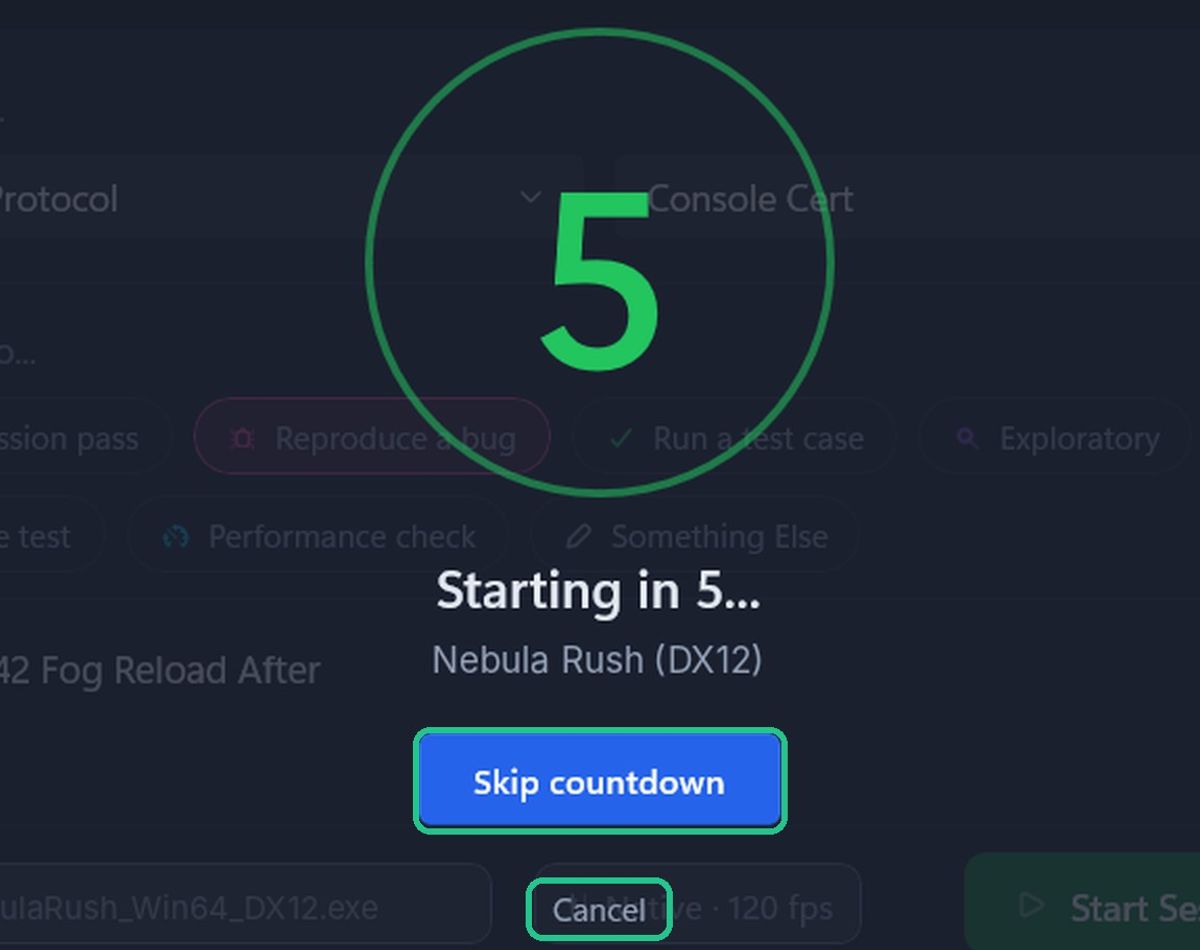 The countdown showing Starting in 5... with Skip countdown and Cancel highlighted.