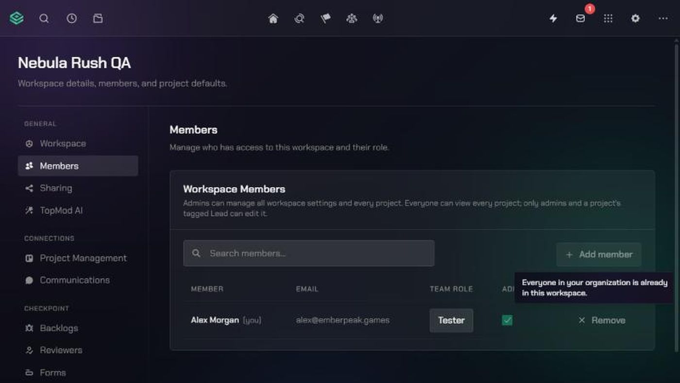 The Members page in Workspace Settings.