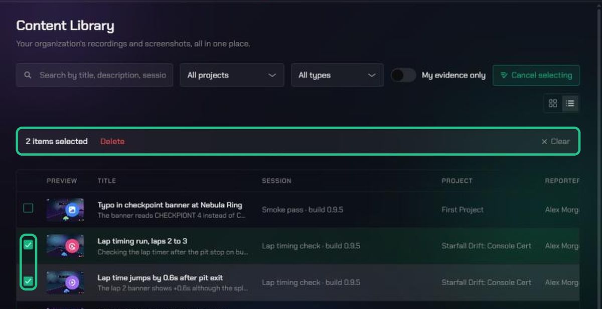 Select mode with two items ticked