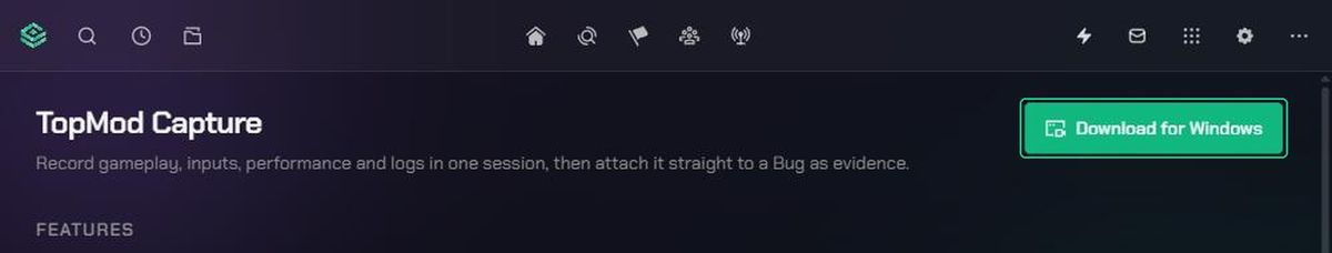 The top of the TopMod Capture page, with the Download for Windows button highlighted.