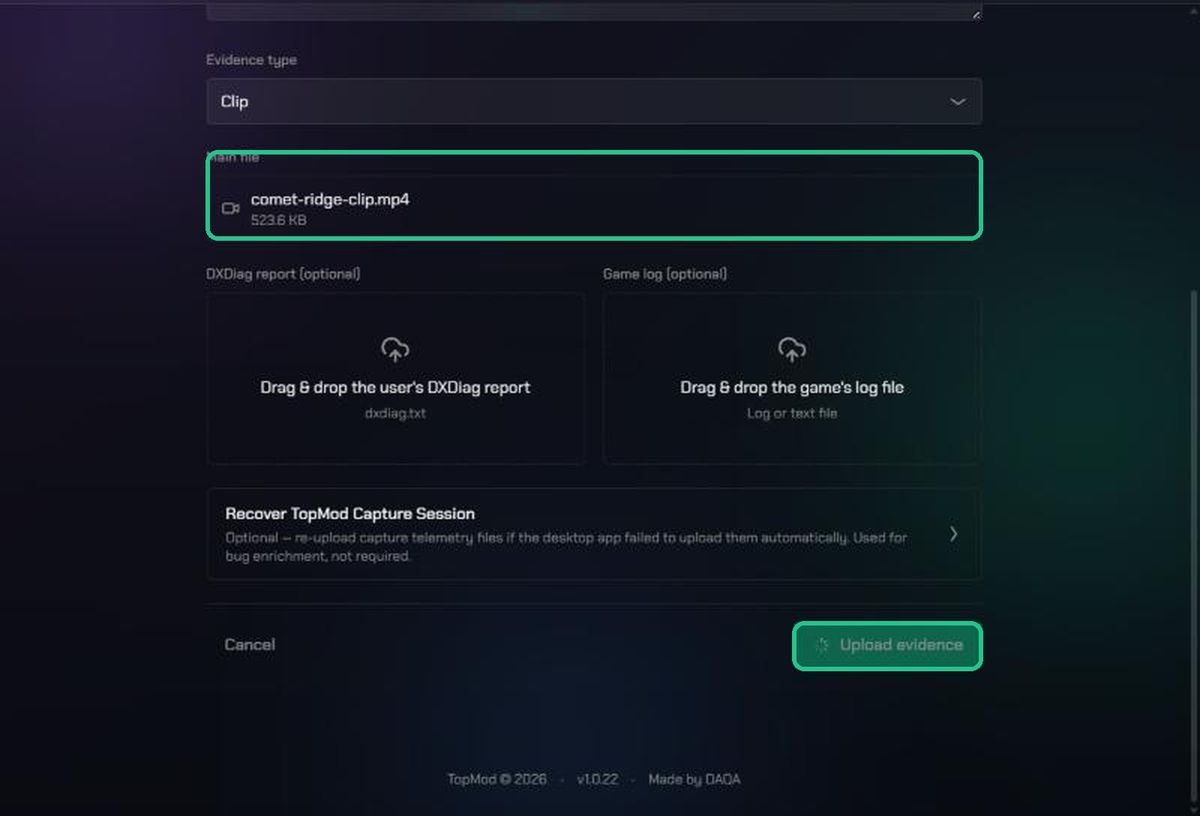 The upload in progress
