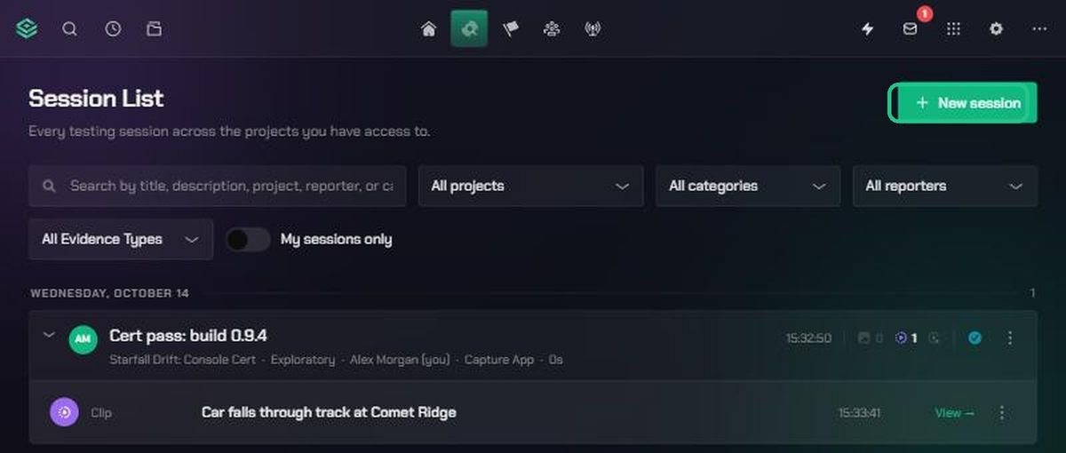 The New session button in the Session List header