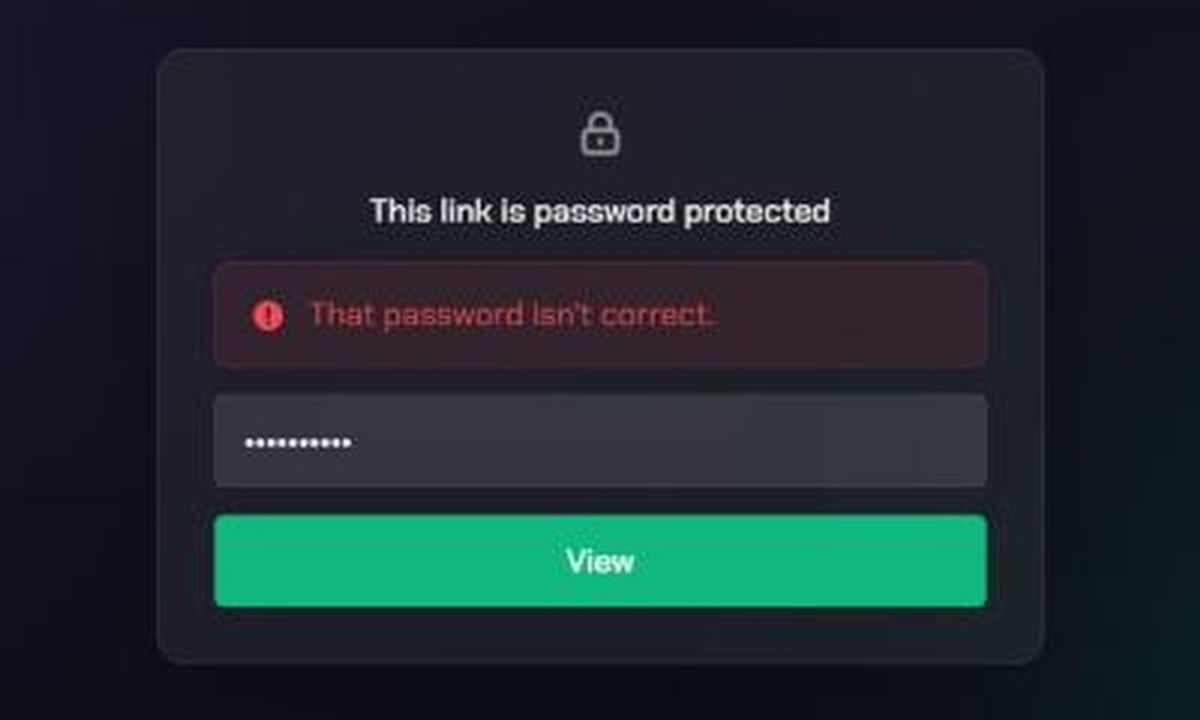 The password prompt after a wrong password, showing That password isn't correct