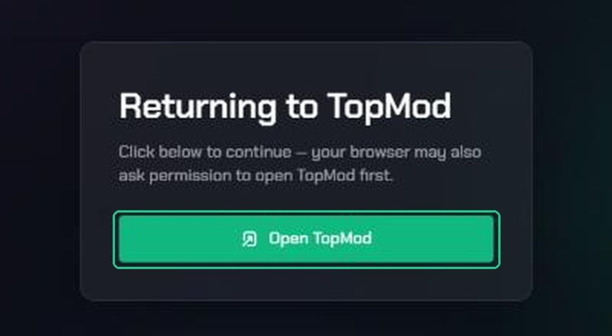 The Returning to TopMod page, with the Open TopMod button highlighted