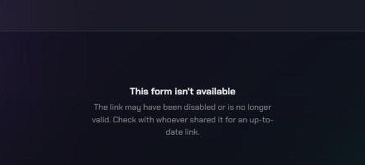 The This form isn't available screen on a public bug form link