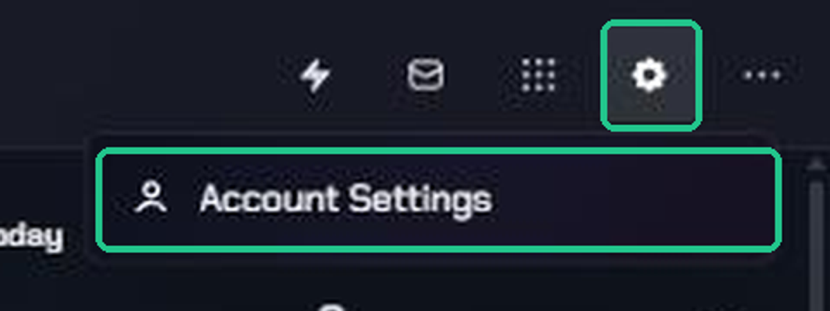 The Settings gear icon in the top bar, with its menu open and Account Settings highlighted