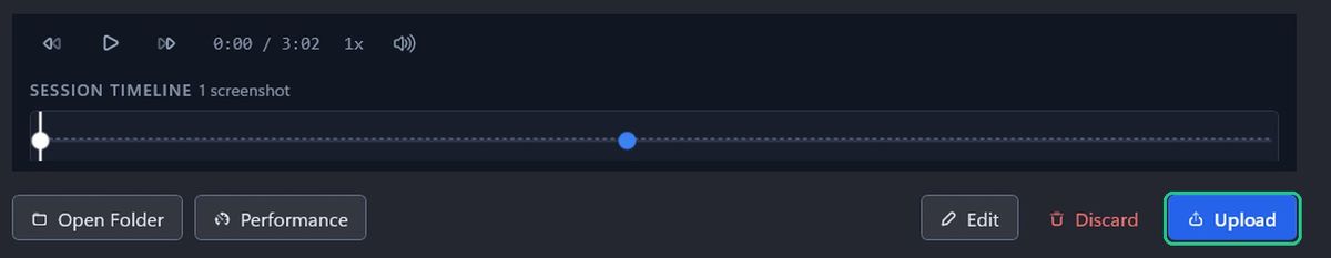 The Review bottom bar with Upload highlighted.