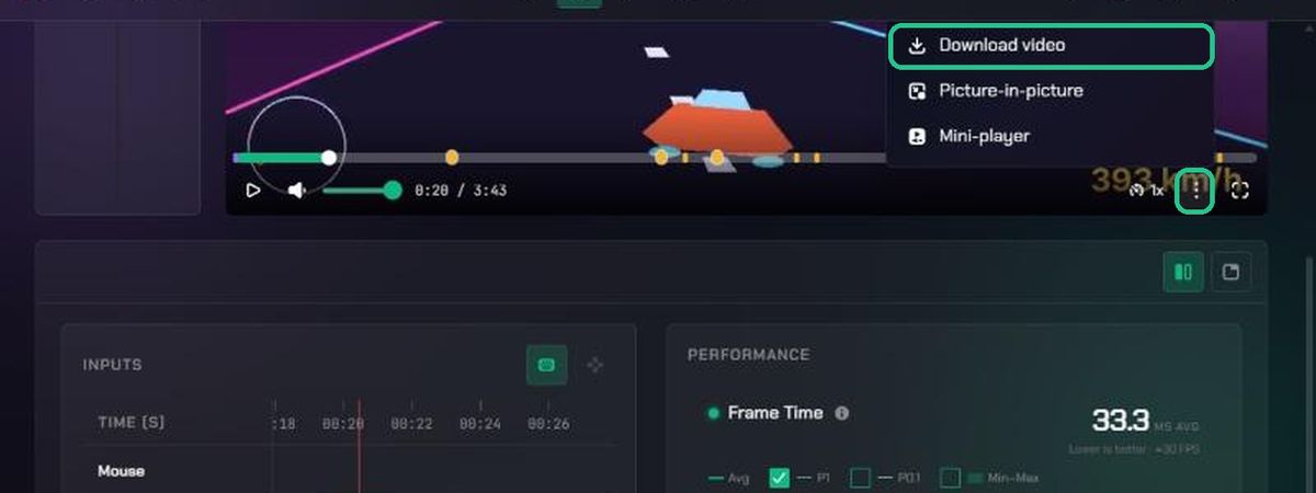 The player More actions menu