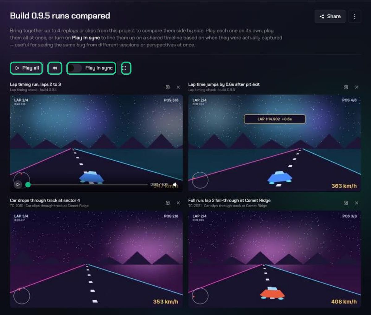 A split view with four videos