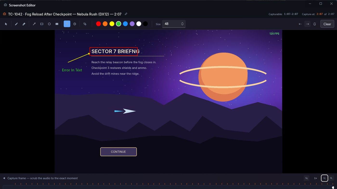 The Screenshot Editor with an annotated game frame.