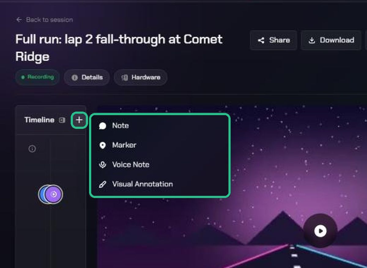 The timeline add menu