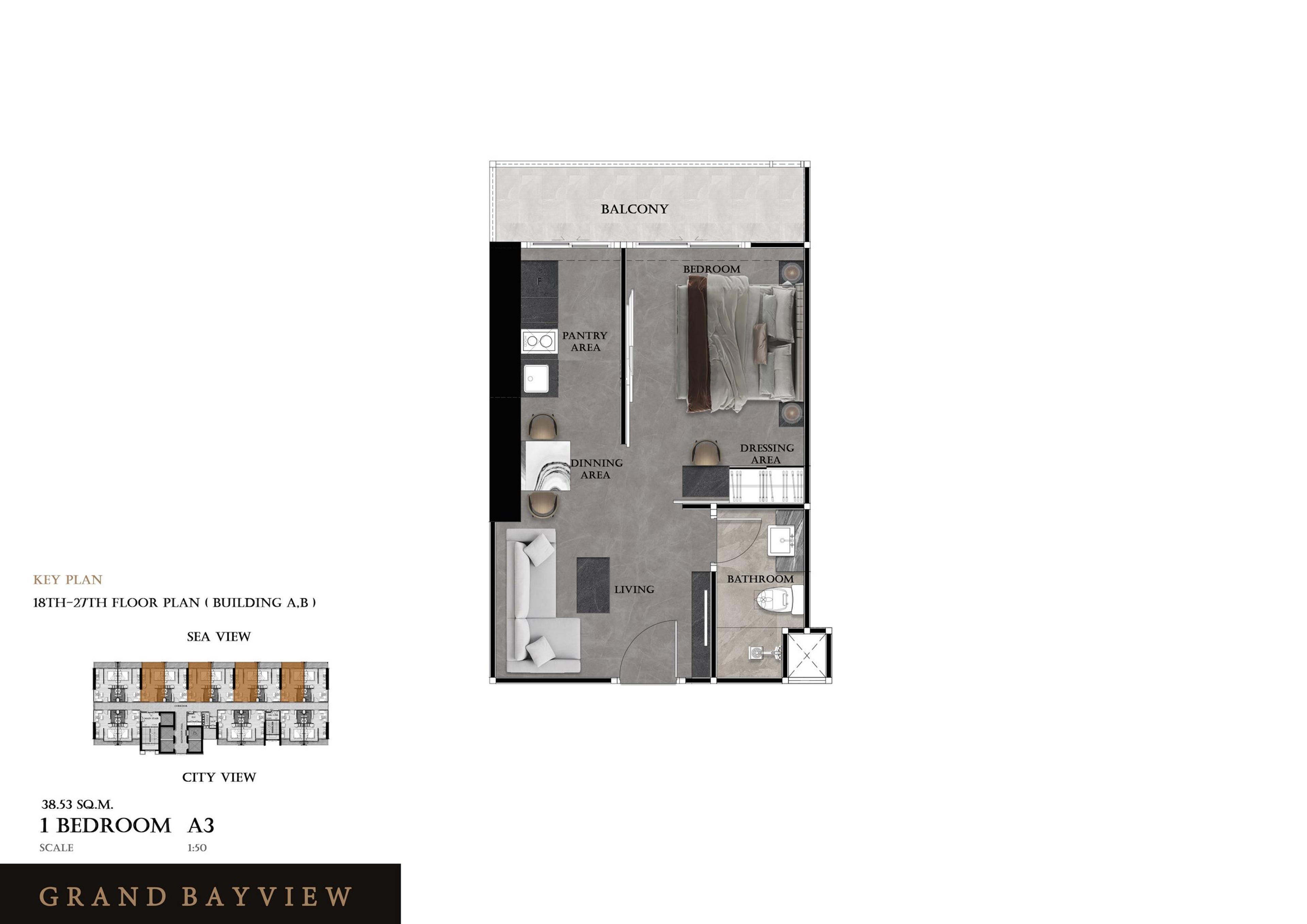 Grand View Bay 1-Værelses 35 m² — Havudsigt — Central Pattaya, Pattaya — 2