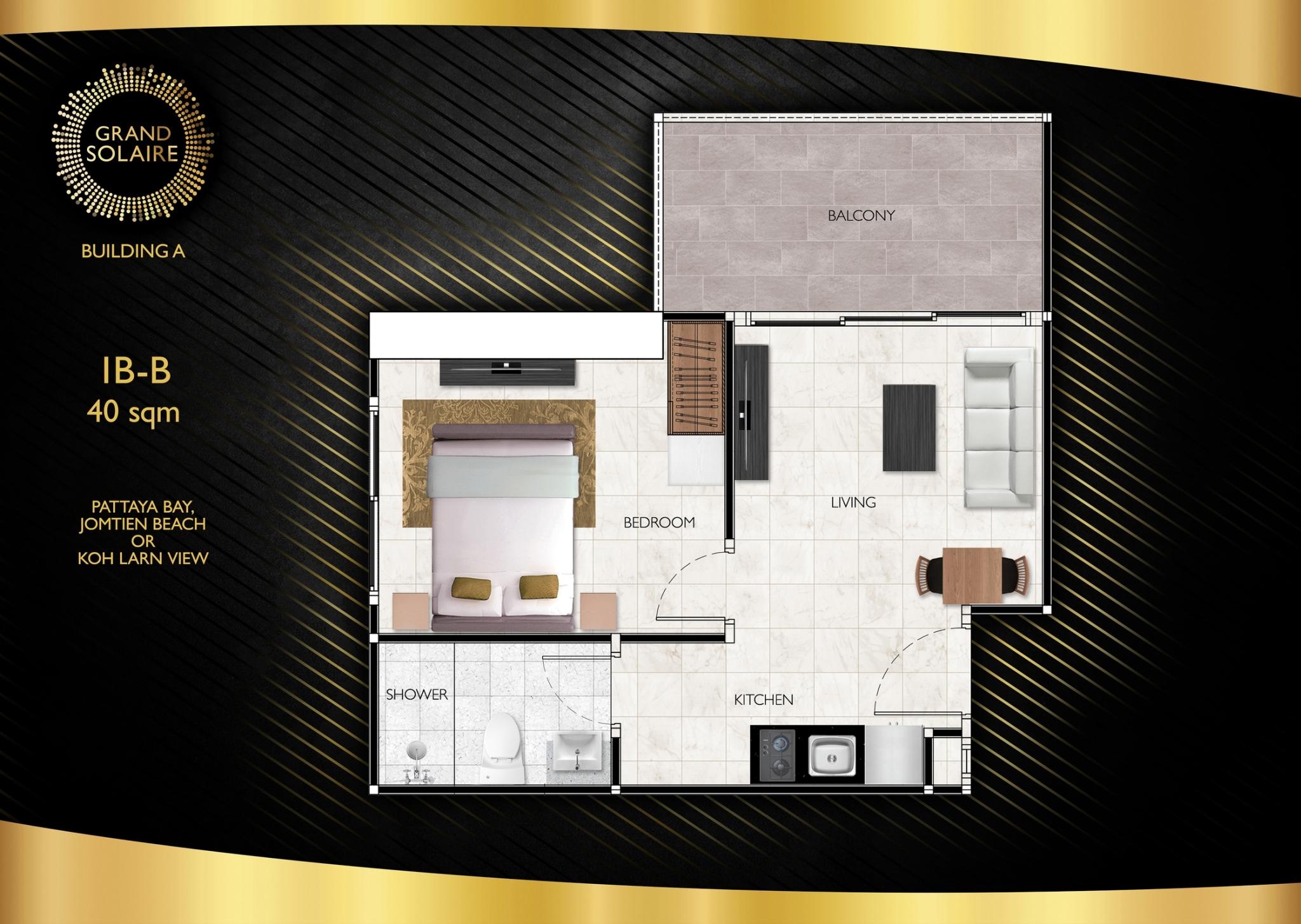 Grand Solaire Pattaya — 1-værelses lejlighed 40 m² — Pratumnak, Pattaya