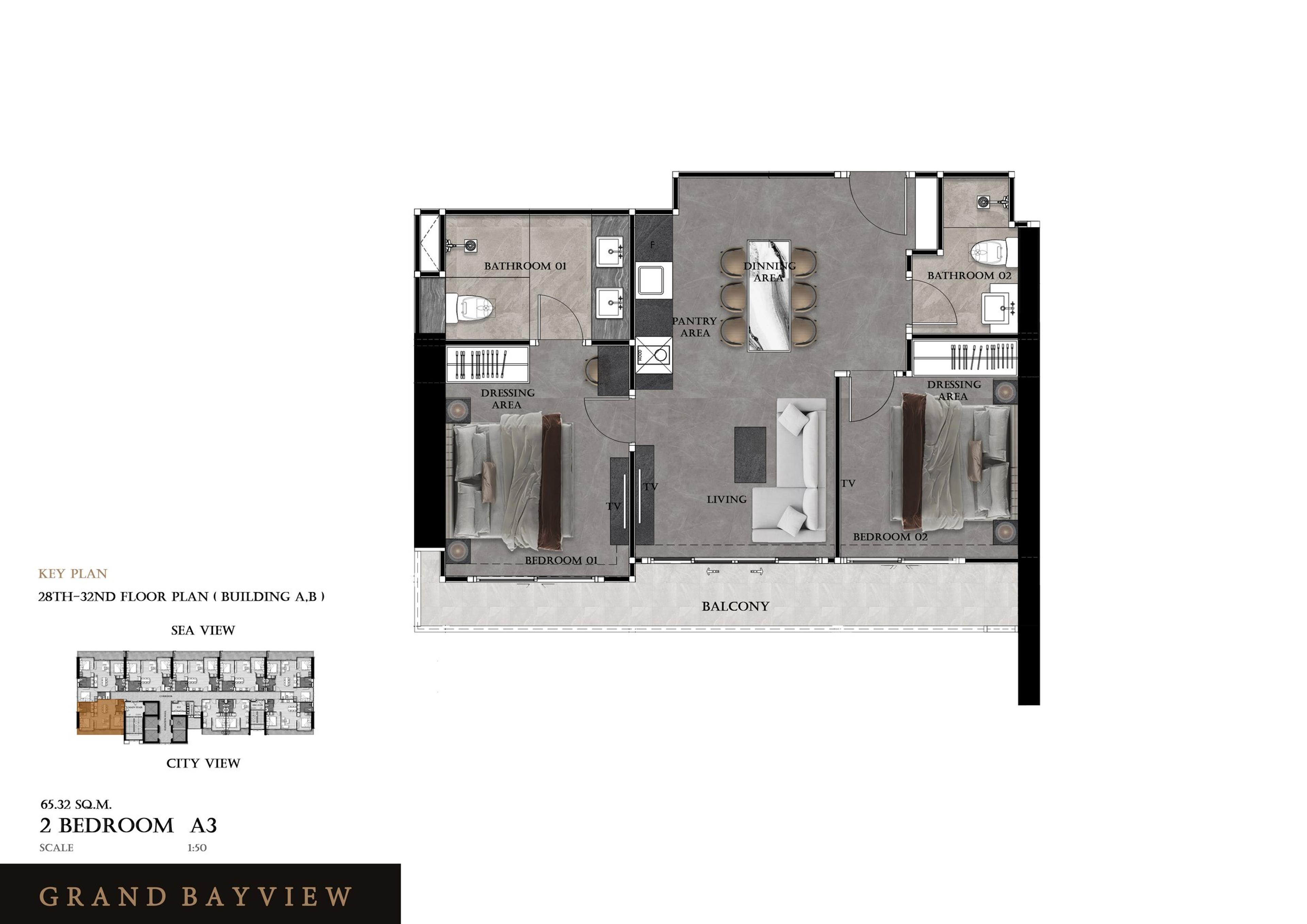 Grand View Bay 2-værelses 68 m² — Byudsigt — Central Pattaya, Pattaya — 2